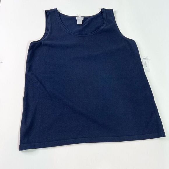 Chico's Tank Sweater Women's Navy Blue 1 Medium Romance Sleeveless Cotton NWT - Picture 1 of 9